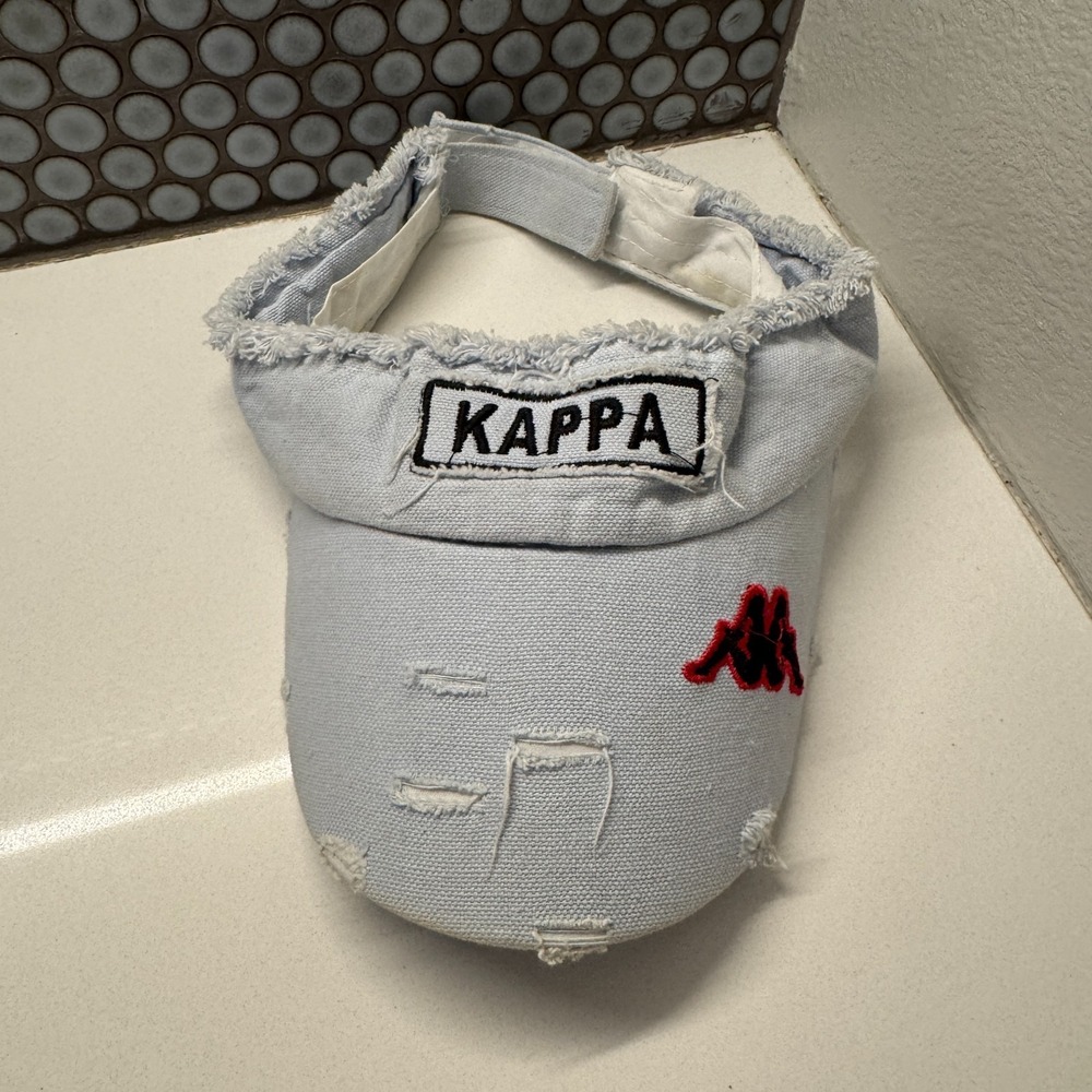 Kappa Visor Hat Cap Strap Back Adjustable Blue Logo Golf Tennis Distressed